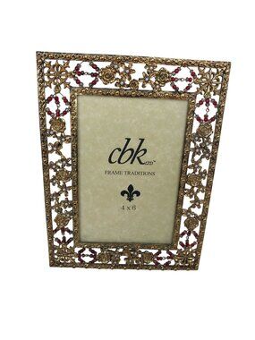 Beaded Picture Frame Vintage Gold & Red CBK Ltd 4x6 Photo Frame Flowers Roses